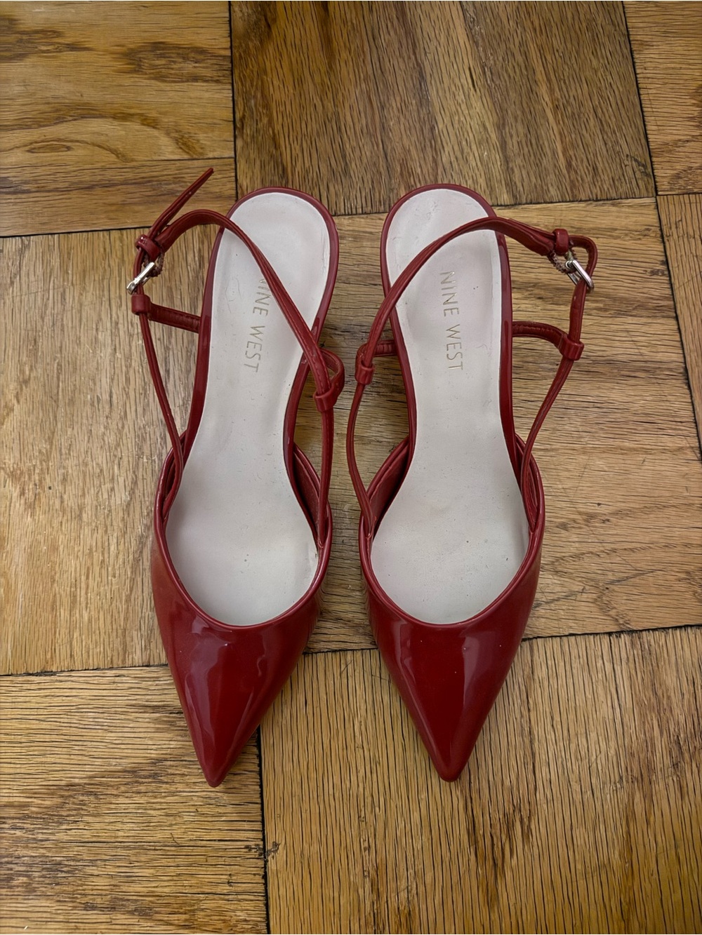 Nine West Red Patent Pointed-Toe Slingback Heels